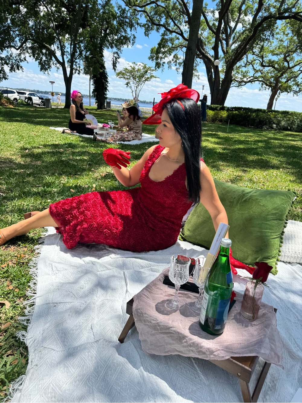 Red Floral Appliqué Sleeveless Midi Dress